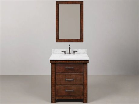 Water Creation Aberdeen Single Sink Carrara White Marble Countertop Bath Vanity in Rustic Sienna with Oil Rubbed Bronze Hook Faucet and Rectangular Mirror (S)