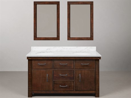 Water Creation Aberdeen White Marble Countertop Bath Vanity in Rustic Sienna with Rectangular Mirrors (S)