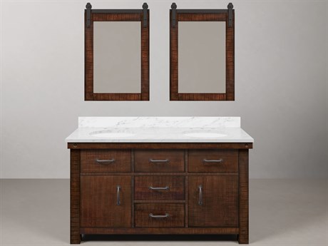 Water Creation Aberdeen  White Marble Countertop Bath Vanity in Rustic Sienna with Barn Door Style Mirror (S)