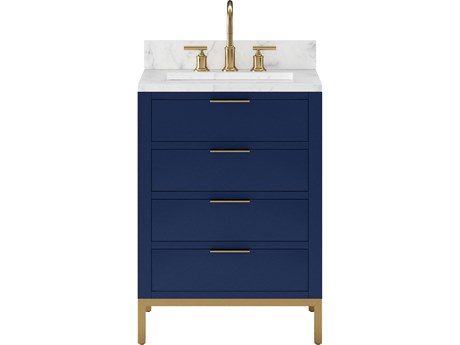 Water Creation Bristol Monarch Blue Vanity with Satin Gold Gooseneck Faucet