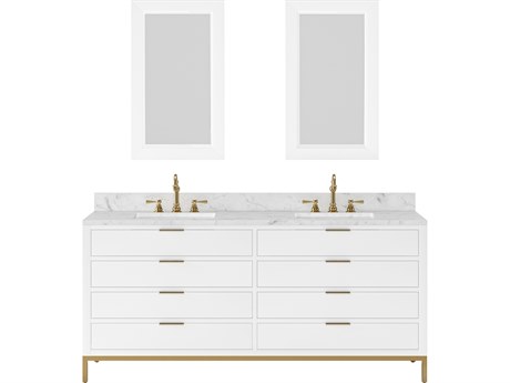 Water Creation Bristol Double Sink Carrara White Marble Countertop Bath Vanity in Pure White with Rectangular Mirrors (S)