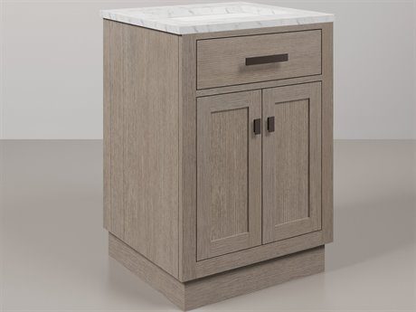 Water Creation Chestnut Single Sink Carrara White Marble Countertop Bath Vanity In Grey Oak with Oil Rubbed Bronze Hardware