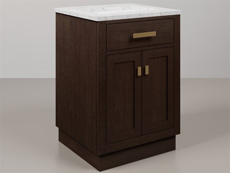 Water Creation Chestnut  Single Sink Carrara White Marble Countertop Bath Vanity In Brown Oak with Satin Gold Hardware