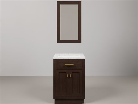 Water Creation Chestnut Single Sink Carrara White Marble Countertop Bath Vanity In Brown Oak with Satin Gold Hardware and Rectangular Mirror (S)