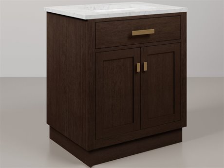 Water Creation Chestnut  Single Sink Carrara White Marble Countertop Bath Vanity In Brown Oak with Satin Gold Hardware