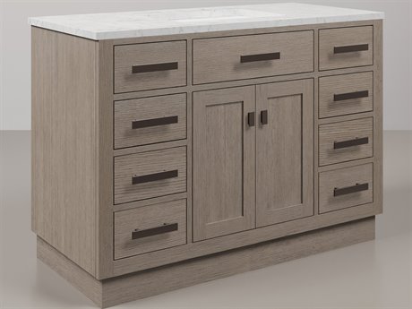 Water Creation Chestnut Single Sink Carrara White Marble Countertop Bath Vanity In Grey Oak with Oil Rubbed Bronze Hardware