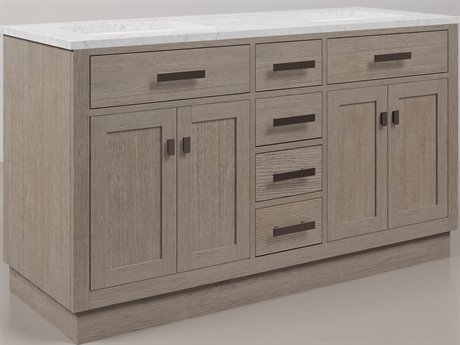 Water Creation Chestnut Double Sink Carrara White Marble Countertop Bath Vanity In Grey Oak with Oil Rubbed Bronze Hardware