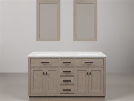 Water Creation Chestnut Double Sink Carrara White Marble Countertop Bath Vanity In Grey Oak with Oil Rubbed Bronze Hardware and Rectangular Mirror (S)