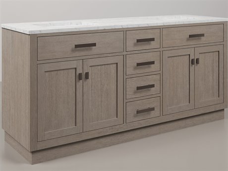 Water Creation Chestnut Double Sink Carrara White Marble Countertop Bath Vanity In Grey Oak with Oil Rubbed Bronze Hardware