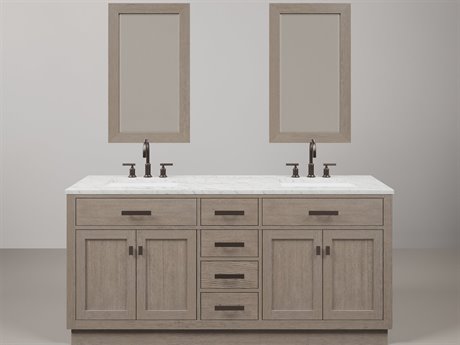 Water Creation Chestnut Double Sink Carrara White Marble Countertop Bath Vanity In Grey Oak with Oil Rubbed Bronze Hardware, Gooseneck Faucet and Rectangular Mirror (S)