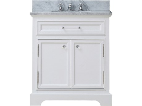 Water Creation Derby Single Sink Carrara White Marble Countertop Bath Vanity In Pure White with Chrome Classic Faucet