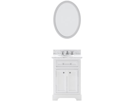 Water Creation Derby Single Sink Carrara White Marble Countertop Bath Vanity In Pure White with Chrome Classic Faucet and Oval Mirror (S)