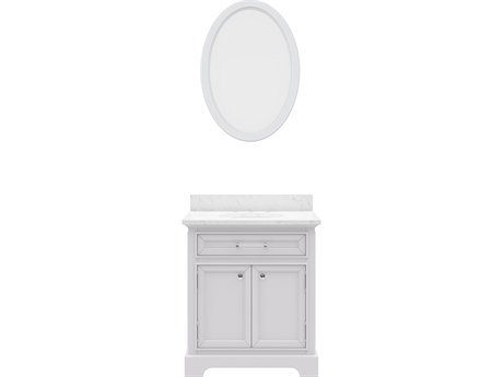Water Creation Derby Single Sink Carrara White Marble Countertop Bath Vanity In Pure White with Oval Mirror (S)