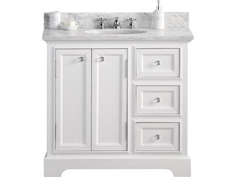 Water Creation Derby Single Sink Carrara White Marble Countertop Bath Vanity In Pure White with Chrome Classic Faucet