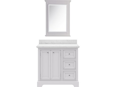 Water Creation Derby Single Sink Carrara White Marble Countertop Bath Vanity In Pure White with Country Cottage Style Mirror (S)