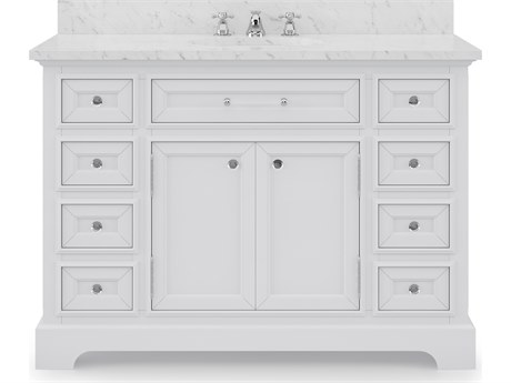 Water Creation Derby  Single Sink Carrara White Marble Countertop Bath Vanity In Pure White with Chrome Classic Faucet
