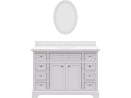 Water Creation Derby Single Sink Carrara White Marble Countertop Bath Vanity In Pure White with Oval Mirror (S)