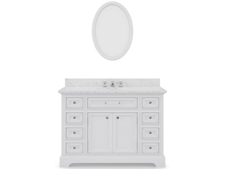 Water Creation Derby Single Sink Carrara White Marble Countertop Bath Vanity In Pure White with Chrome Classic Faucet and Oval Mirror (S)