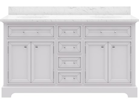 Water Creation Derby Double Sink Carrara White Marble Countertop Bath Vanity In Pure White