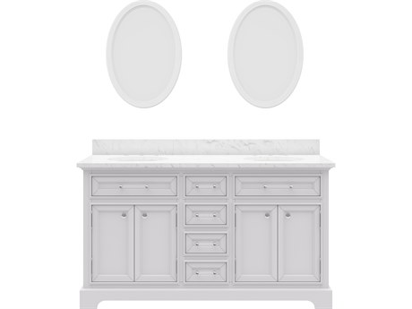Water Creation Derby Double Sink Carrara White Marble Countertop Bath Vanity In Pure White with Oval Mirrors (S)