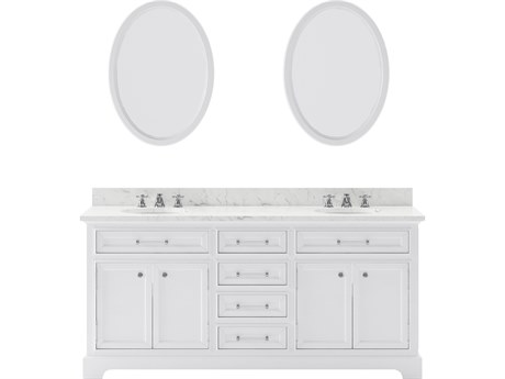 Water Creation Derby Pure White Double Sink Bathroom Vanity With Matching Framed Mirrors And Faucets