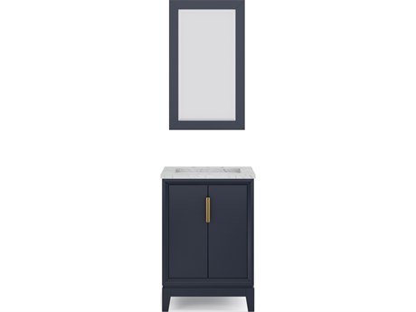 Water Creation Elizabeth Single Sink Carrara White Marble Countertop Bath Vanity In Monarch Blue With Satin Gold Hardware and Rectangular Mirror (S)