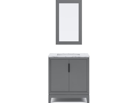 Water Creation Elizabeth Single Sink Carrara White Marble Countertop Bath Vanity In Cashmere Grey With Bronze Hardware and Rectangular Mirror (S)