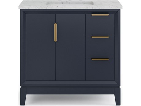 Water Creation Elizabeth Single Sink Carrara White Marble Countertop Bath Vanity In Monarch Blue with Satin Gold Hardware