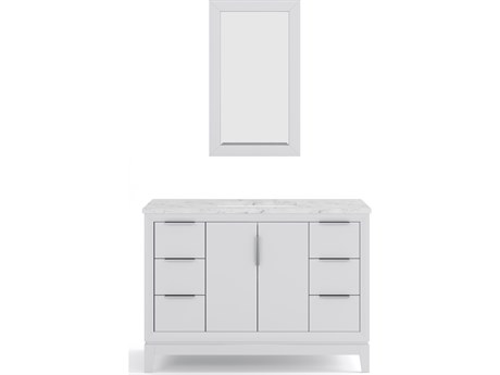 Water Creation Elizabeth Single Sink Carrara White Marble Countertop Bath Vanity In Pure White With Brushed Silver Hardware and Rectangular Mirror (S)