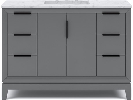 Water Creation Elizabeth Single Sink Carrara White Marble Countertop Bath Vanity In Cashmere Grey with Bronze Hardware