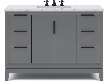Water Creation Elizabeth Single Sink Carrara White Marble Countertop Bath Vanity In Cashmere Grey With Bronze Hardware and Oil Rubbed Bronze Classic Faucet
