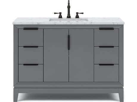 Water Creation Elizabeth Single Sink Carrara White Marble Countertop Bath Vanity In Cashmere Grey With Bronze Hardware and Oil Rubbed Bronze Hook Faucet