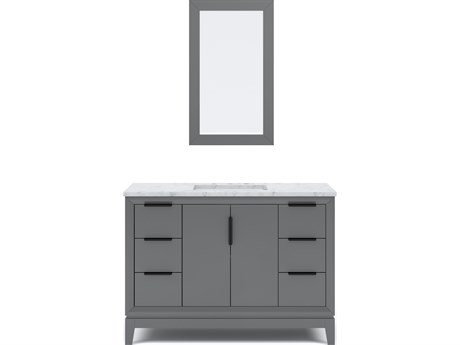 Water Creation Elizabeth Single Sink Carrara White Marble Countertop Bath Vanity In Cashmere Grey With Bronze Hardware and Rectangular Mirror (S)