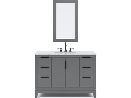 Water Creation Elizabeth Single Sink Carrara White Marble Countertop Bath Vanity In Cashmere Grey With Bronze Hardware, Oil Rubbed Bronze Hook Faucet and Rectangular Mirror (S)