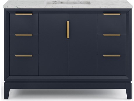 Water Creation Elizabeth Single Sink Carrara White Marble Countertop Bath Vanity In Monarch Blue with Satin Gold Hardware