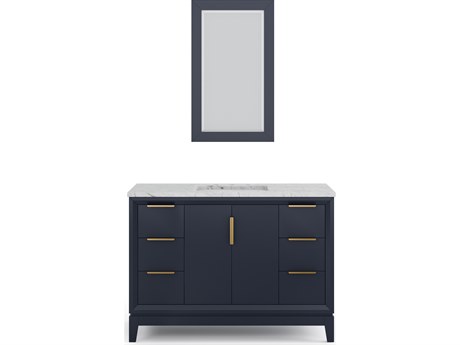 Water Creation Elizabeth Single Sink Carrara White Marble Countertop Bath Vanity In Monarch Blue With Satin Gold Hardware and Rectangular Mirror (S)