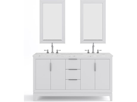 Water Creation Elizabeth Double Sink Carrara White Marble Vanity In Pure White with Matching Mirror and Lavatory Hook Faucet