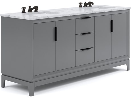 Water Creation Elizabeth Double Sink Carrara White Marble Countertop Bath Vanity In Cashmere Grey With Bronze Hardware and Oil Rubbed Bronze Classic Faucet