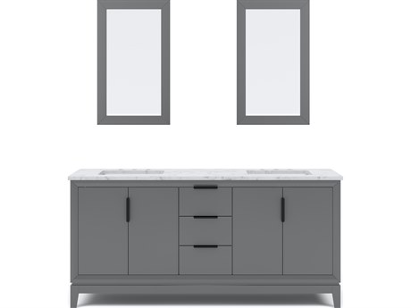Water Creation Elizabeth Double Sink Carrara White Marble Countertop Bath Vanity In Cashmere Grey With Bronze Hardware and Rectangular Mirror (S)