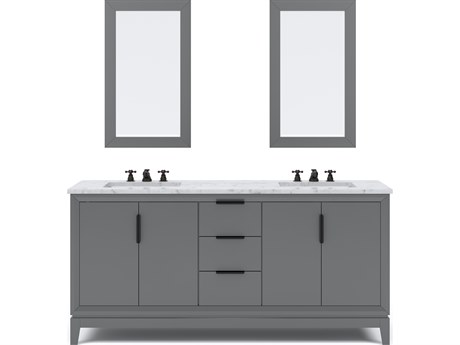 Water Creation Elizabeth Double Sink Carrara White Marble Countertop Bath Vanity In Cashmere Grey With Bronze Hardware, Oil Rubbed Bronze Classic Faucet and Rectangular Mirror (S)