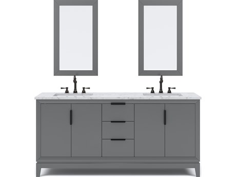 Water Creation Elizabeth Double Sink Carrara White Marble Countertop Bath Vanity In Cashmere Grey With Bronze Hardware, Oil Rubbed Bronze Hook Faucet and Rectangular Mirror (S)