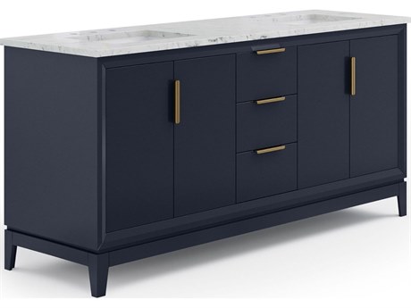 Water Creation Elizabeth Double Sink Carrara White Marble Countertop Bath Vanity In Monarch Blue with Satin Gold Hardware