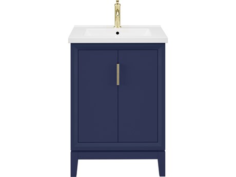 Water Creation Elise Ceramic Sink Top Vanity in Monarch Blue with Single Faucet in Satin Gold Finish