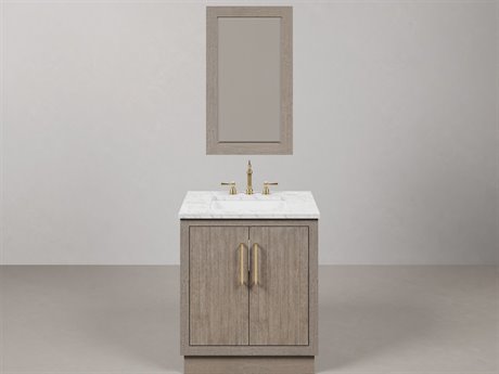 Water Creation Hugo Vanity in Grey Oak with Satin Gold Hardware, Gooseneck Faucet and Rectangular Mirror (S)
