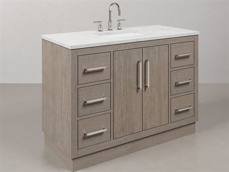 Water Creation Hugo Vanity in Grey Oak with Chrome Hardware and Gooseneck Faucet