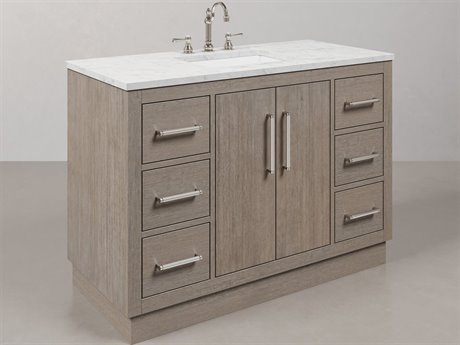 Water Creation Hugo Vanity in Grey Oak with Chrome Hardware and Hook Faucet