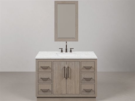 Water Creation Hugo Vanity in Grey Oak with Hook Faucet and Mirror