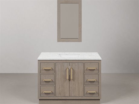 Water Creation Hugo Vanity in Grey Oak with Satin Gold Hardware and Rectangular Mirror (S)