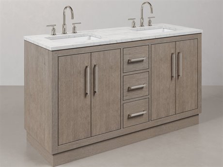 Water Creation Hugo Vanity in Grey Oak with Chrome Hardware and Gooseneck Faucets