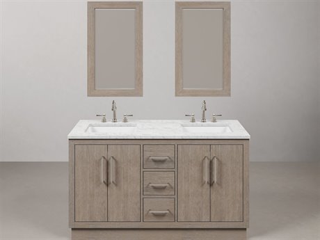 Water Creation Hugo Vanity in Grey Oak with Chrome Hardware, Hook Faucets and Rectangular Mirrors (S)